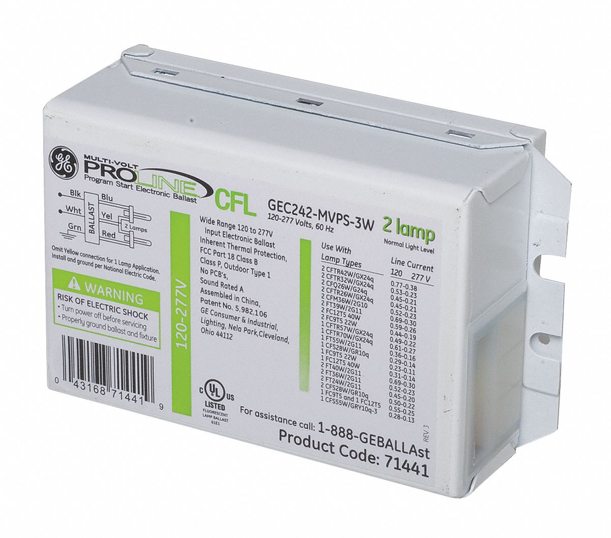 CFL Ballast: 120 to 277V AC, 1/2 Lamps Supported, 32 W_39 W_40 W_42 W Bulb Watt