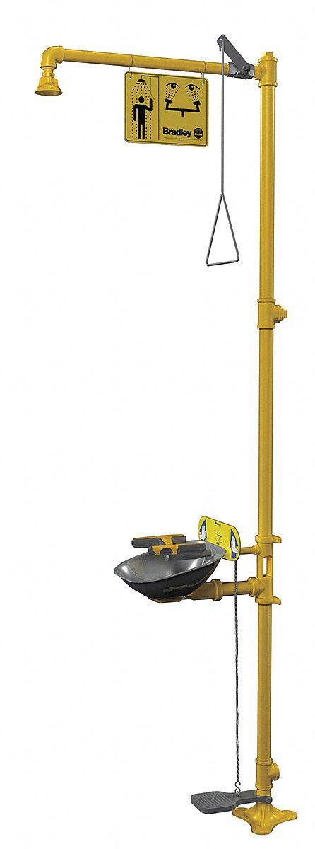 Shower with Eyewash: Floor Mnt, Uncovered, Stainless Steel Bowl, Galvanized Steel Pipe