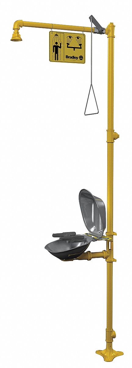 Shower with Eyewash: Floor Mnt, Covered, Stainless Steel Bowl, Galvanized Steel Pipe