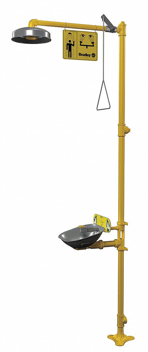 Shower with Eyewash: Floor Mnt, Uncovered, Stainless Steel Bowl, Galvanized Steel Pipe