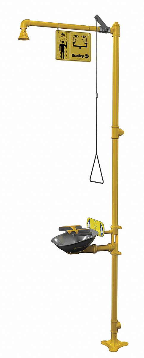 Shower with Eyewash: Floor Mnt, Uncovered, Stainless Steel Bowl, Galvanized Steel Pipe