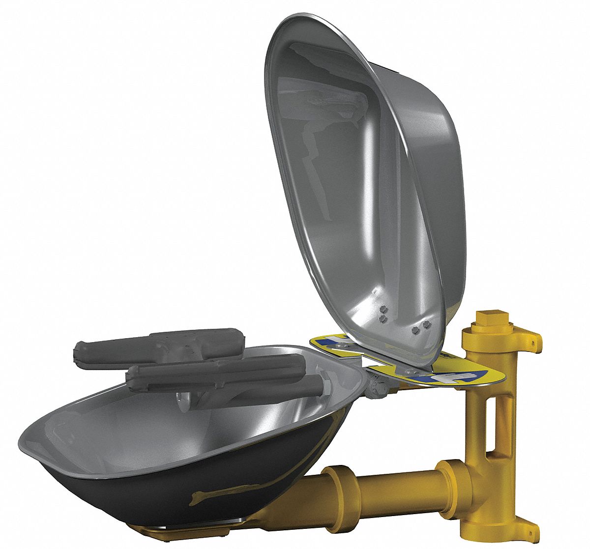 Plumbed Eyewash: Std, Wall Mnt, Eyes and Face Coverage, Covered, Stainless Steel Bowl