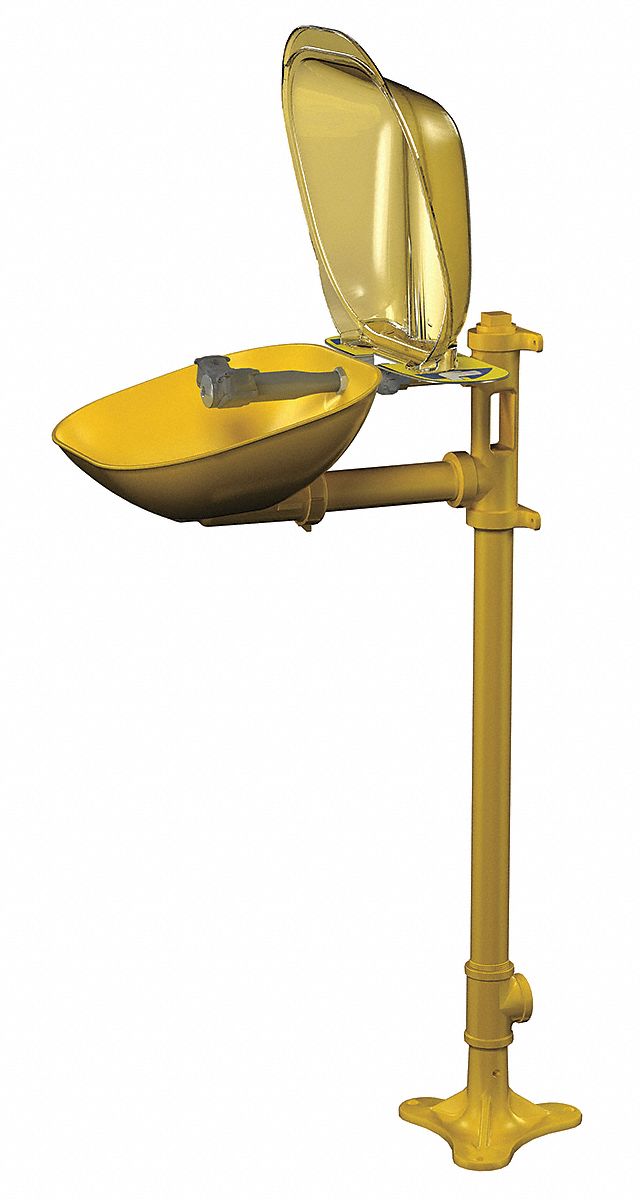 Plumbed Eyewash: Std, Pedestal Mnt, Eyes Coverage, Covered, Plastic Bowl, Push Plate