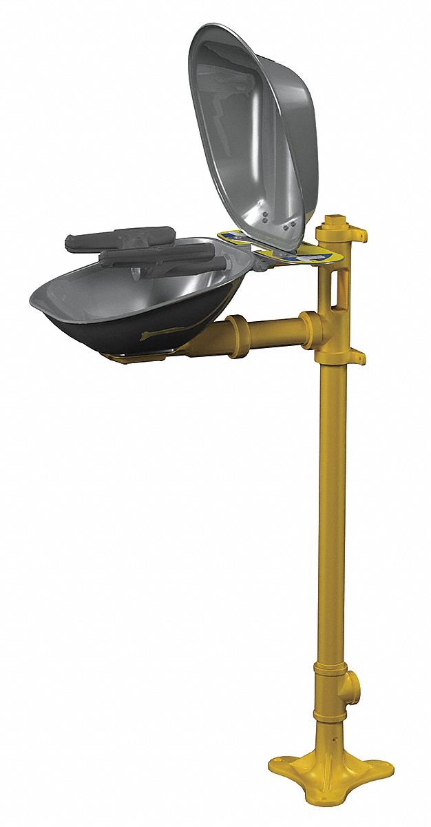 Plumbed Eyewash: Std, Floor Mnt, Eyes and Face Coverage, Covered, Stainless Steel Bowl