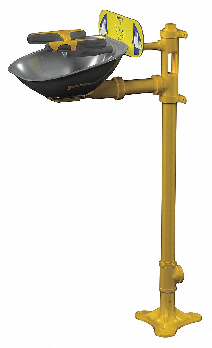 Plumbed Eyewash: Std, Floor Mnt, Eyes and Face Coverage, Uncovered, Stainless Steel Bowl