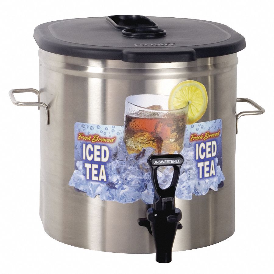 Tea/Coffee Dispenser: 3.5 gal Capacity, 1 Dispensers, 16 in Overall Dp, 10 in Overall Ht