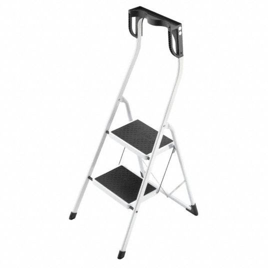 HAILO Folding Step: 2 Steps, 18 3/4 in Top Step Ht, 16 1/2 in Bottom Wd,  330 lb Load Capacity, White