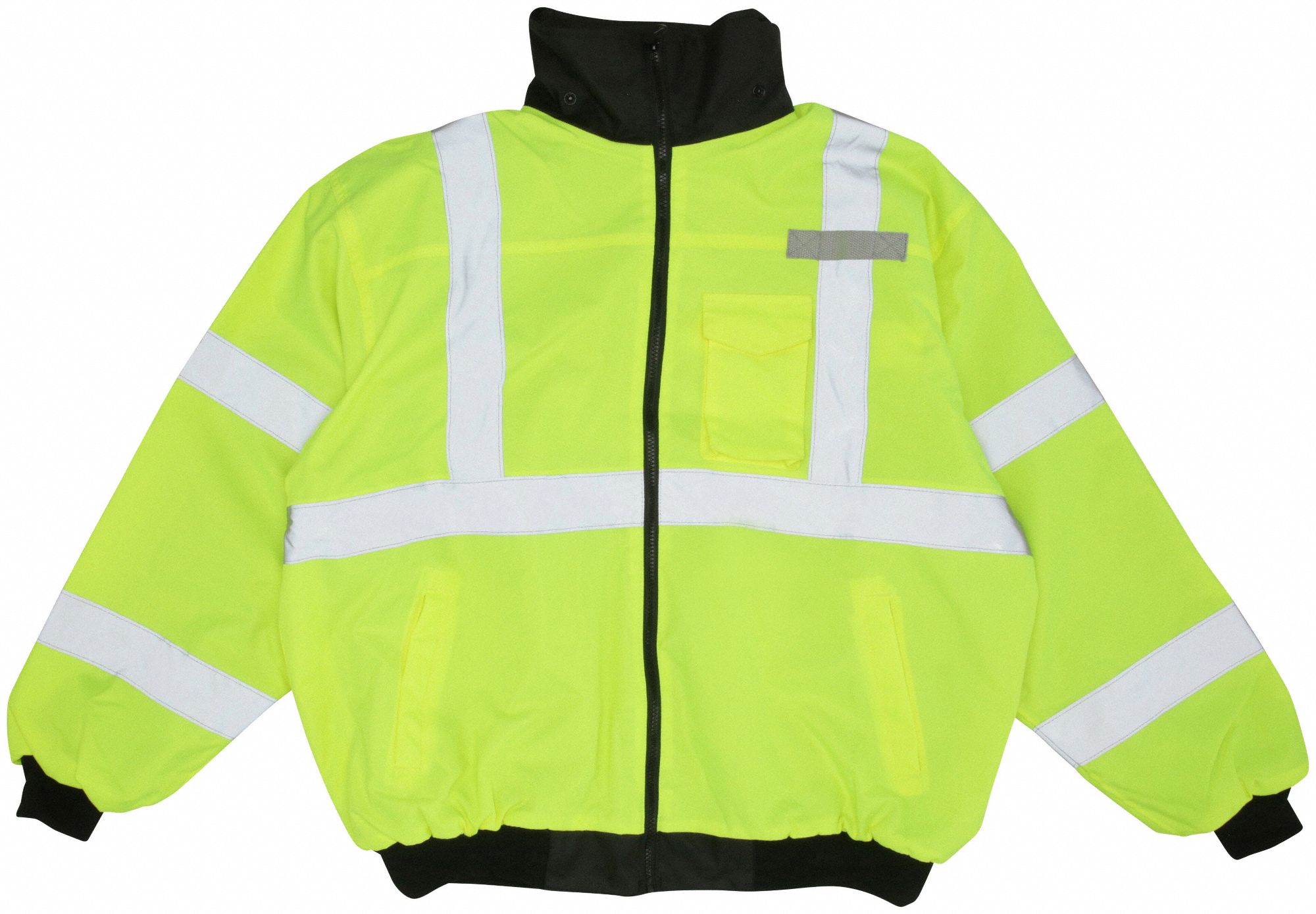 Jacket: U, ANSI Class 3, L, Yellow, 5° to 50° F, Zipper, 4 Pockets, Bomber Jacket Jacket