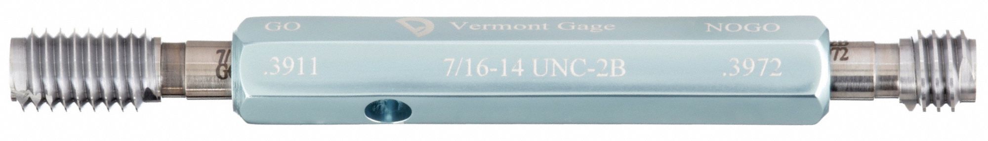 Threaded Plug Gauge Assembly: Go/No-Go (Plus/Minus), 7/16"-14 Thread Size, UNC