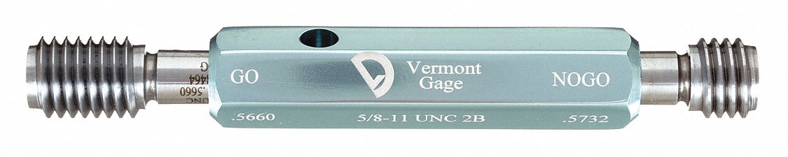 THREADED PLUG GAUGE ASSEMBLY, ⅝"-11 THREAD, GO/NO-GO (PLUS/MINUS), DOUBLE END