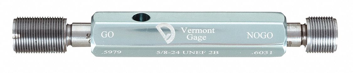 Threaded Plug Gauge Assembly: Go/No-Go (Plus/Minus), 5/8"-24 Thread Size, UNEF
