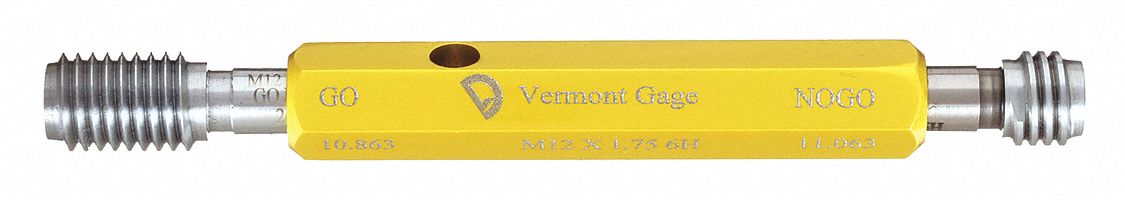 Threaded Plug Gauge Assembly: Go/No-Go (Plus/Minus), M12 x 1.75 Thread Size, Metric