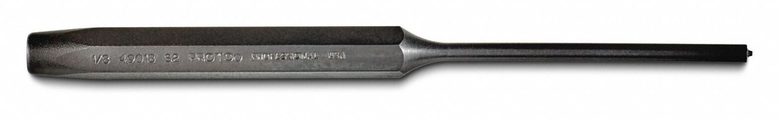 Pin Punch: 1/8 in Tip Dia, 5/16 in Shank Wd, 4 3/4 in Overall Lg, Hexagon, Steel, Ball, SAE