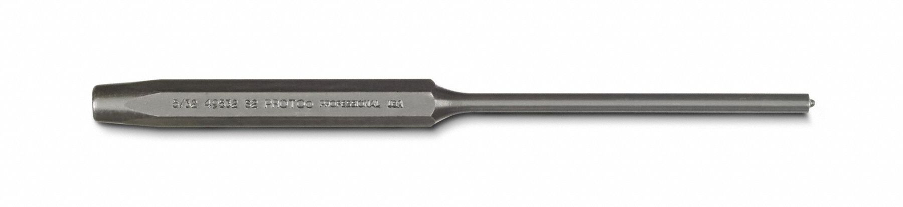 Pin Punch: 5/32 in Tip Dia, 5/16 in Shank Wd, 5 1/4 in Overall Lg, Hexagon, Steel, Ball, SAE