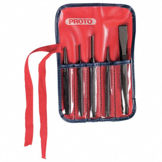 PROTO Punch and Chisel Set 5 Pieces, Cold Chisel, Center Punch/Pin Punch/Starting Punch, Pouch