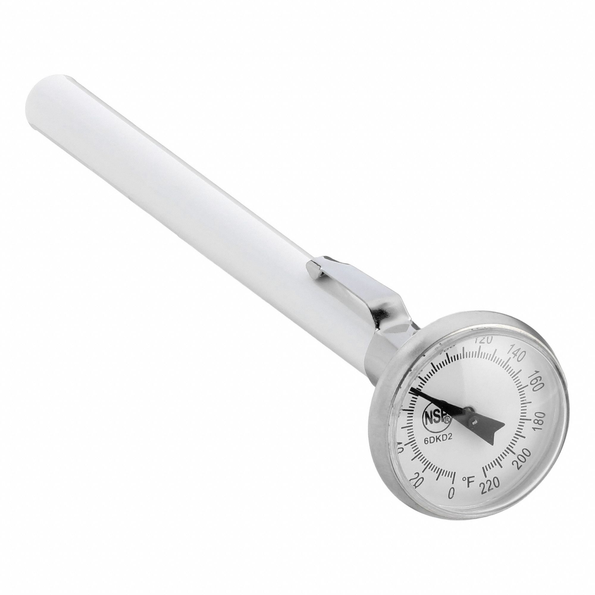 Dial Pocket Thermometer: 0°F to 220°F, +/- 2°F, 5 in Stem Lg, Fahrenheit