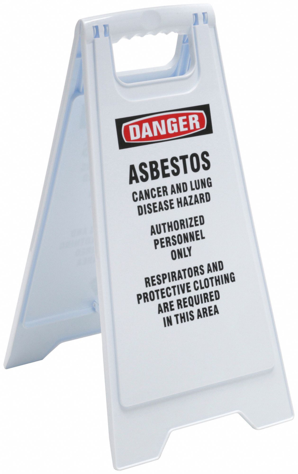 FLOOR SIGN, POLYPROPYLENE, 24 IN X 11 29/36 IN X 12 IN NOMINAL SIGN SIZE, NOT RETROREFLECTIVE, WHITE/RED, ASBESTOS
