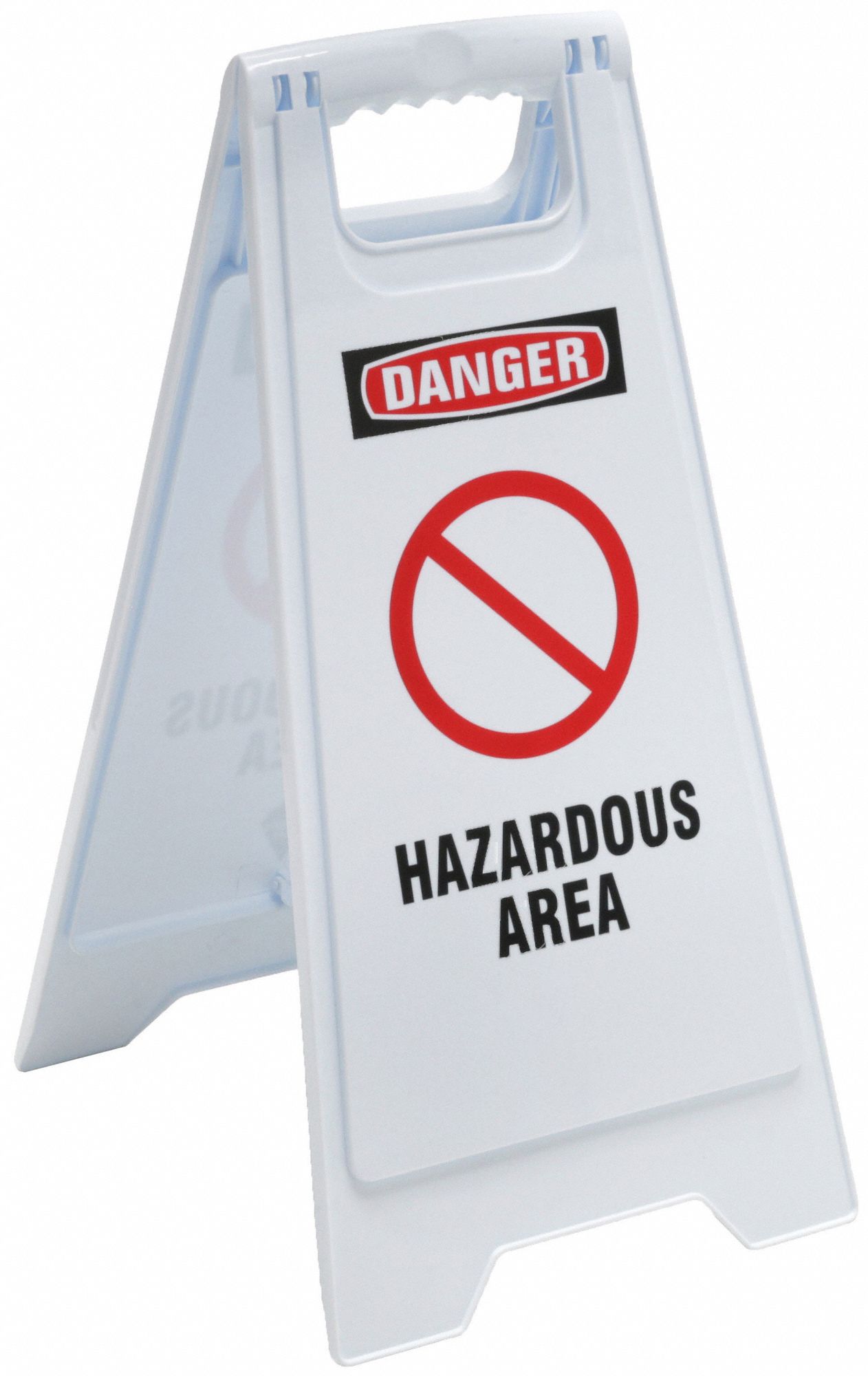 FLOOR SIGN, POLYPROPYLENE, 24 IN X 11 29/36 IN X 12 IN NOMINAL SIGN SIZE, NOT RETROREFLECTIVE, WHITE/RED, HAZARDOUS AREA