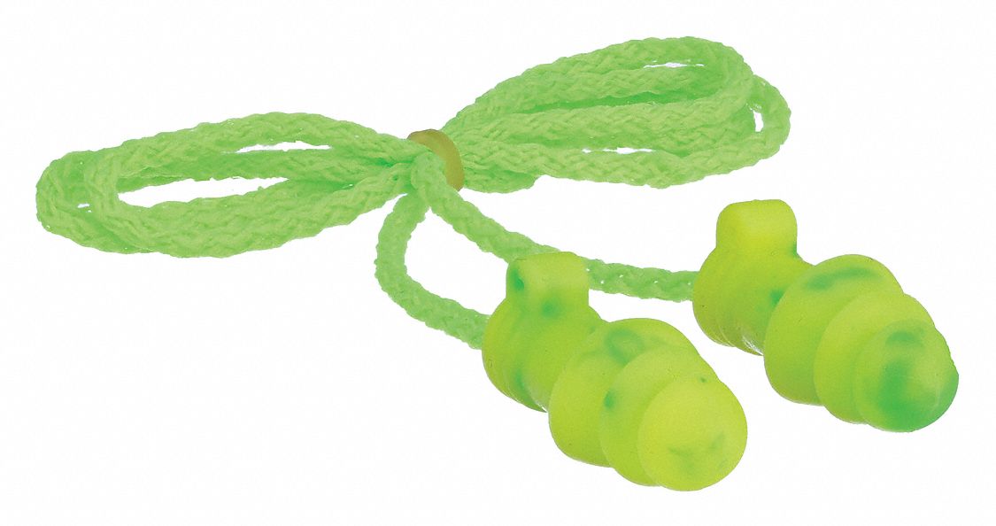 EARPLUGS, REUSABLE, SOFT PLASTIC/CLOTH, MEDIUM, FLANGED, 27DB, CORDED, PUSH-IN