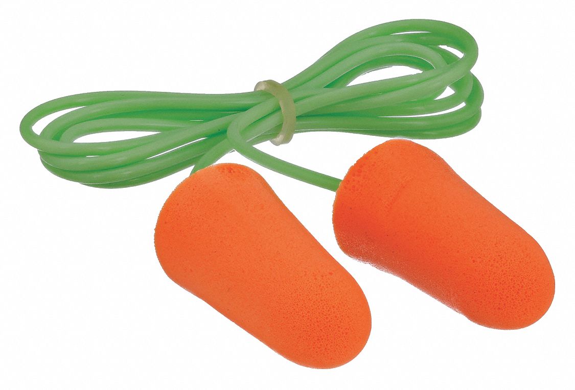 EARPLUGS, DISPOSABLE, ORNG, FOAM/PLASTIC, MEDIUM, BULLET, 30DB, CORDED, CSA, 100PR