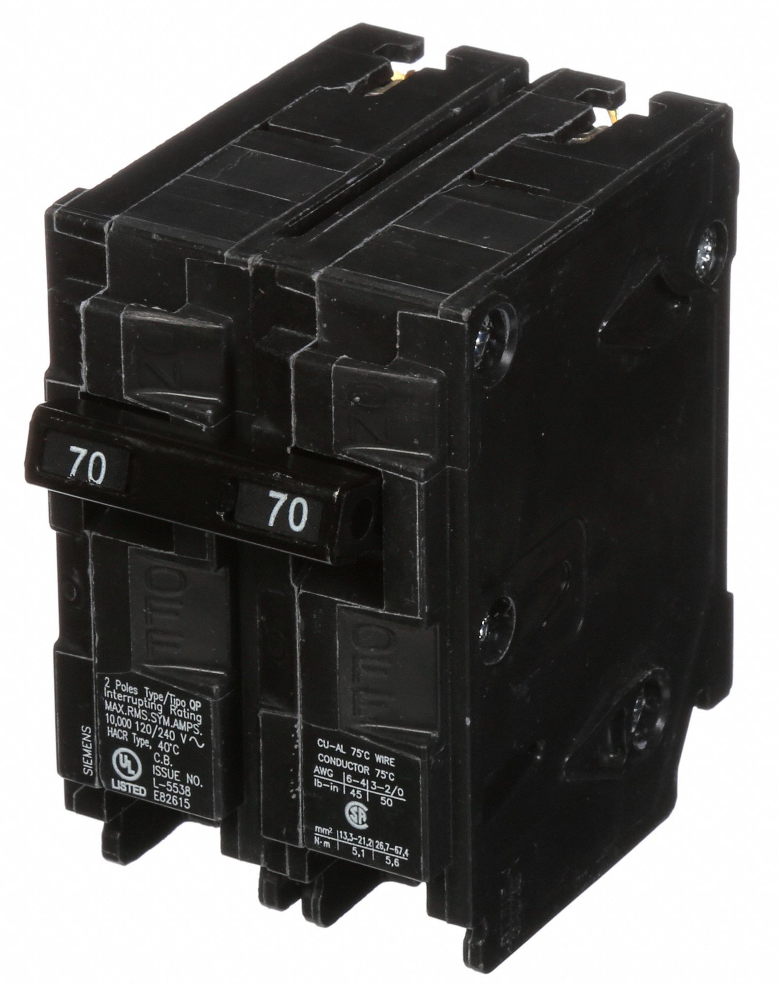 SIEMENS Miniature Circuit Breaker 70 A Amps, 120/240V AC, Single Phase