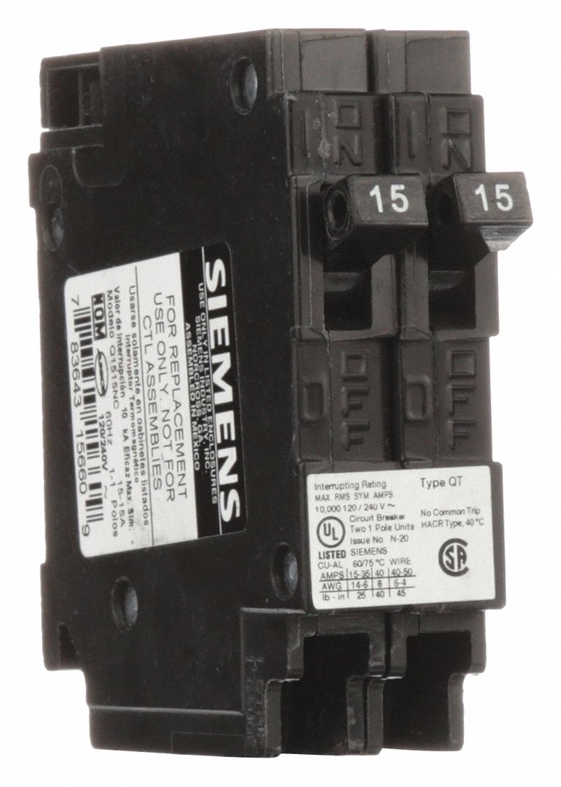 SIEMENS Miniature Circuit Breaker 15/15 A Amps, 120V AC, Single Phase