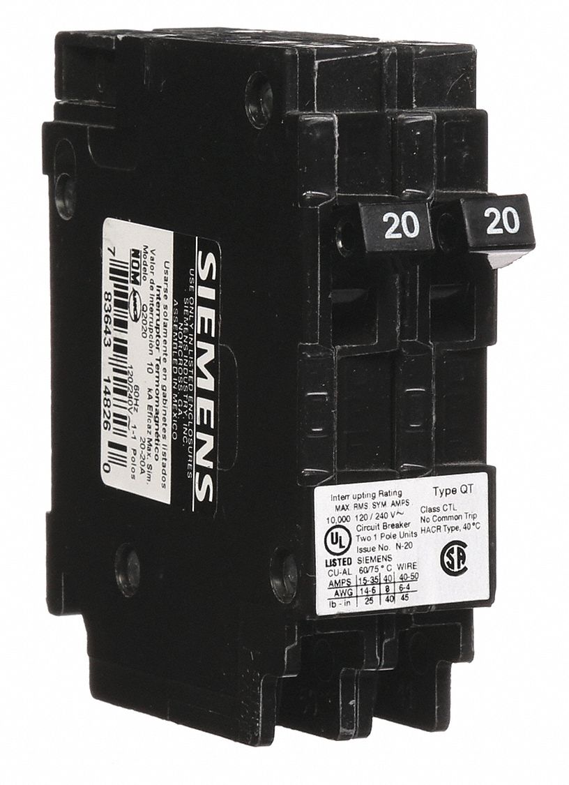 SIEMENS Miniature Circuit Breaker 20/20 A Amps, 120V AC, Single Phase