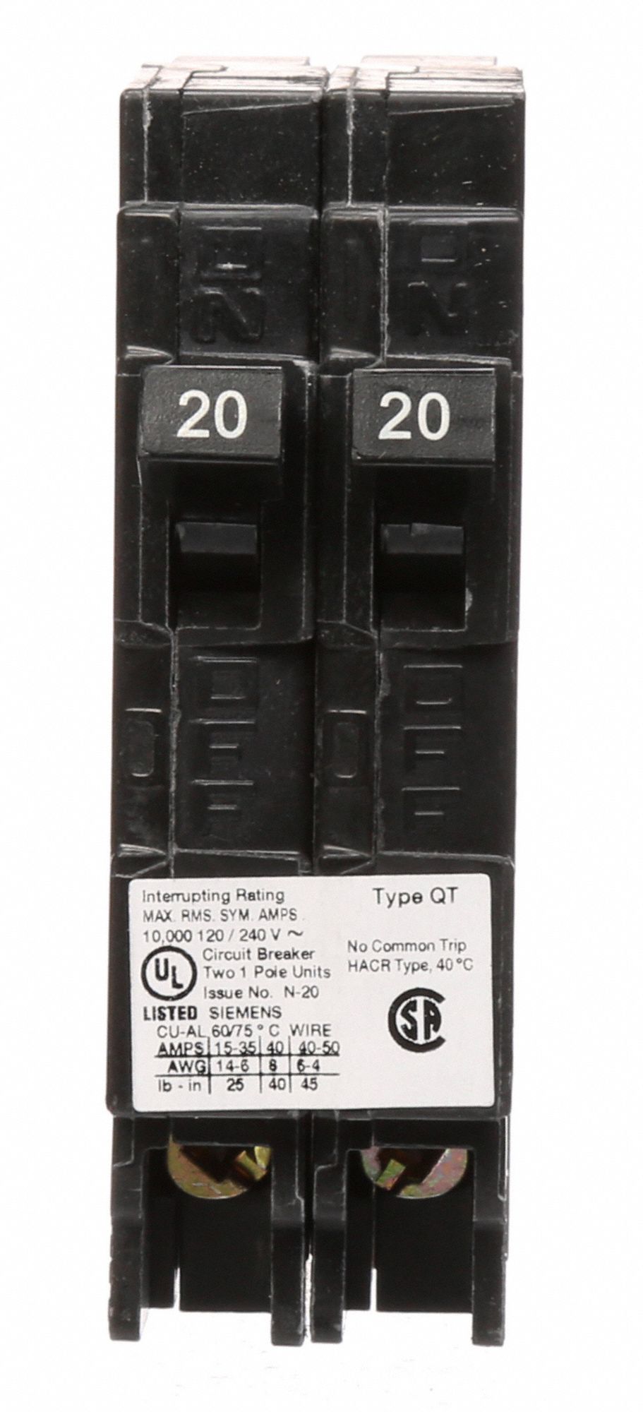 Siemens Miniature Circuit Breaker Amps A Circuit Breaker Type Duplex Non Ctl Number Of Poles 1 6dnr9 Qnc Grainger