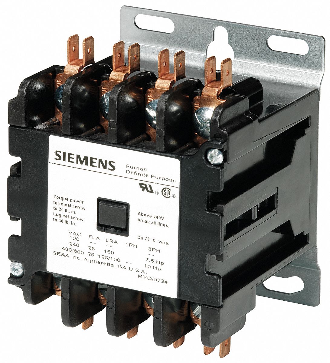 SIEMENS 120V AC Contactor; No. of Poles 4, 30 Full Load AmpsInductive