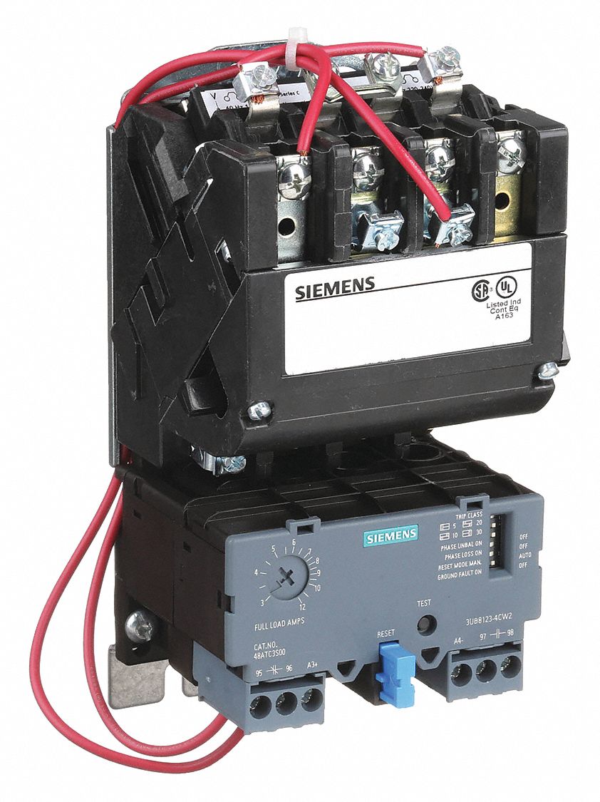 NEMA Magnetic Motor Starter: Non-Reversing, 3 Poles, NEMA Size 0, 18 A, 480V AC Coil