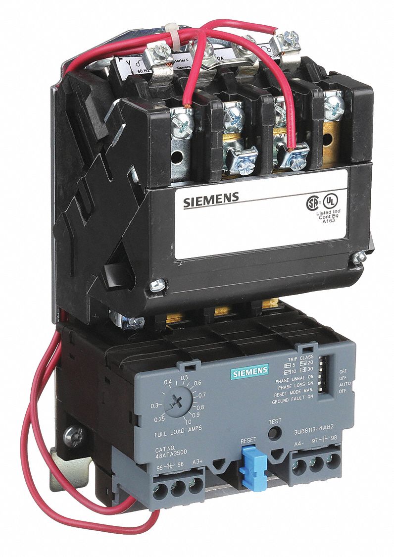 NEMA Magnetic Motor Starter: Non-Reversing, 3 Poles, NEMA Size 00, 9 A, 480V AC Coil