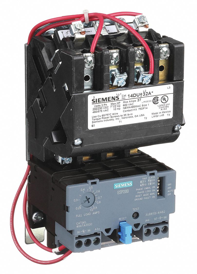 NEMA Magnetic Motor Starter: Non-Reversing, 3 Poles, NEMA Size 1, 27 A