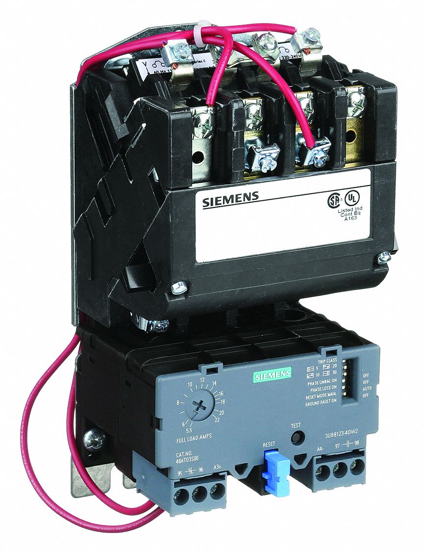 NEMA Magnetic Motor Starter: Non-Reversing, 3 Poles, NEMA Size 1, 27 A, 480V AC Coil