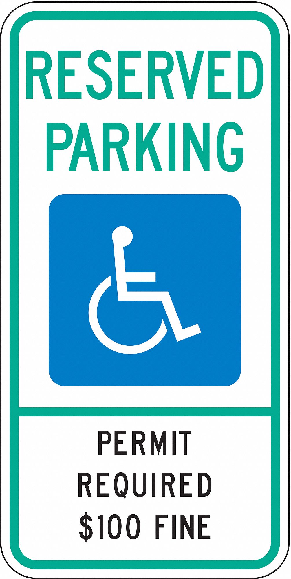 Handicap Parking Sign: 24 in x 12 in Nominal Sign Size, Aluminum, 0.080 in, High Intensity Prismatic