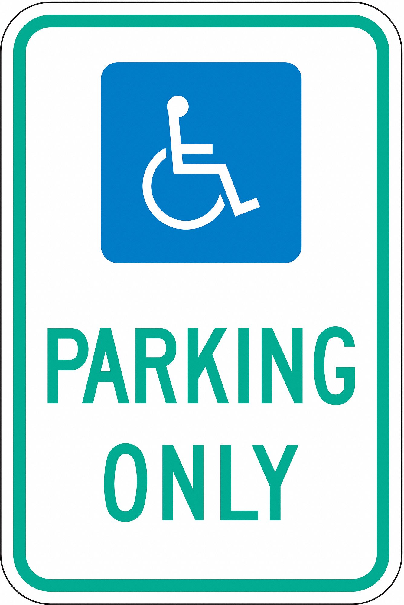 Handicap Parking Sign: 18 in x 12 in Nominal Sign Size, Aluminum, 0.063 in, High Intensity Prismatic