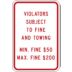 Violators Subject To Fine And Towing Min. Fine $50 Max. Fine $200 Signs (Pennsylvania)