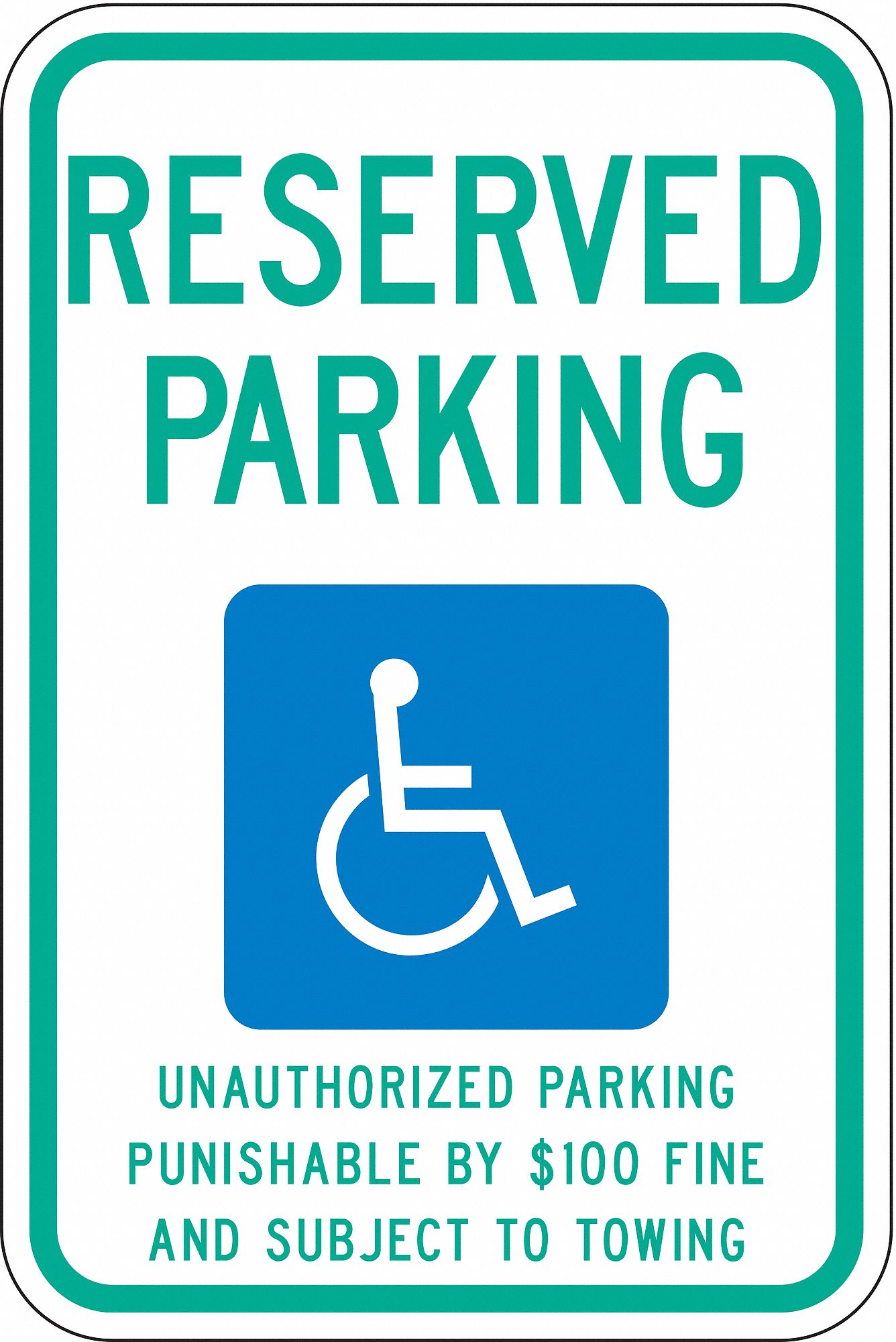Handicap Parking Sign: 18 in x 12 in Nominal Sign Size, Aluminum, 0.063 in, High Intensity Prismatic