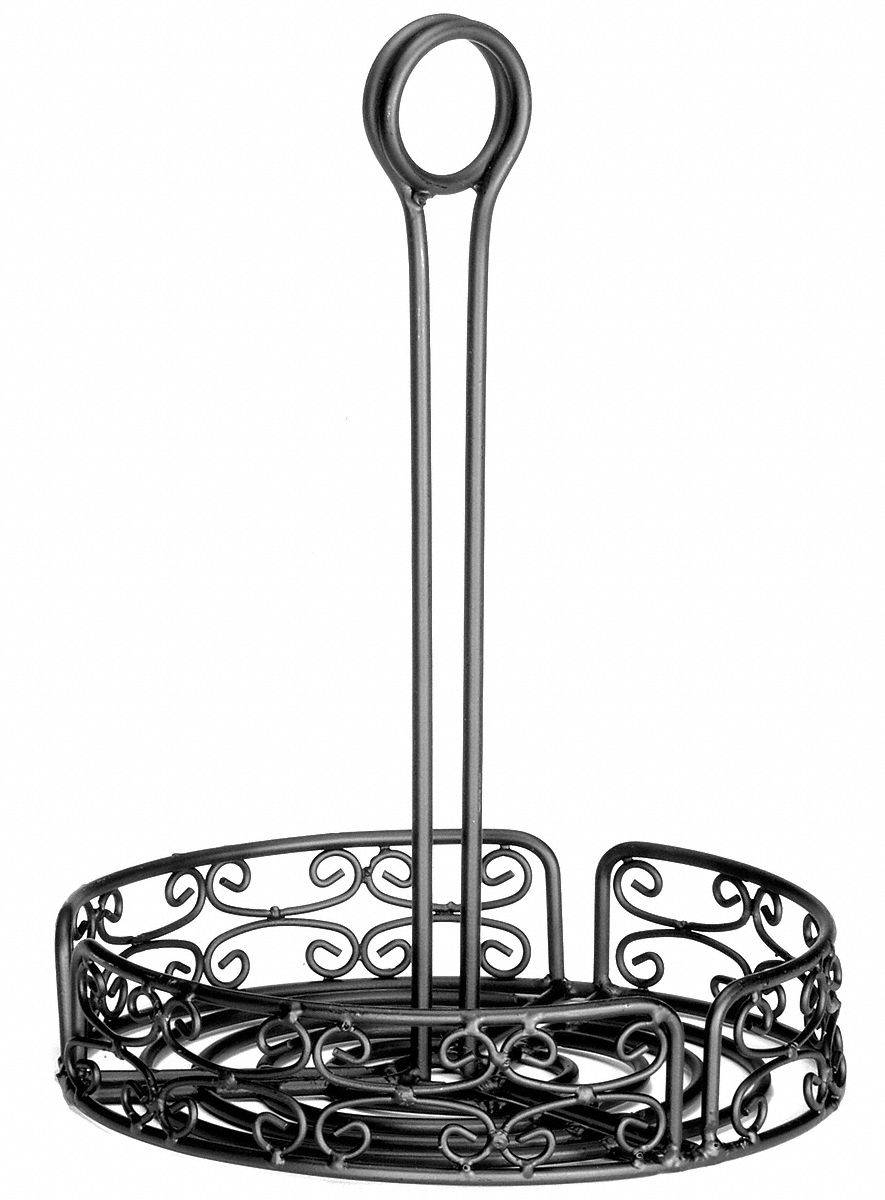 Round Condiment Rack: Black, 10 in Overall Ht, 7 3/8 in Overall Wd