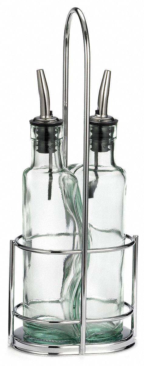 Cruet Set: 8.5 oz Capacity, Glass, 12 in Overall Ht, 3 1/2 in Overall Wd