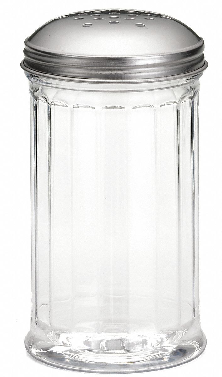 Shaker: 12 oz Capacity, Glass, Clear, 5 5/8 in Overall Ht, Clear