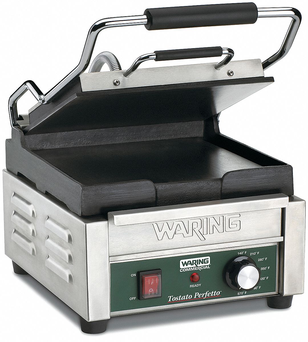 Toasting Grill: Single Press, Flat Plate, Cast Iron, 9 3/4 in Cooking Surface Wd