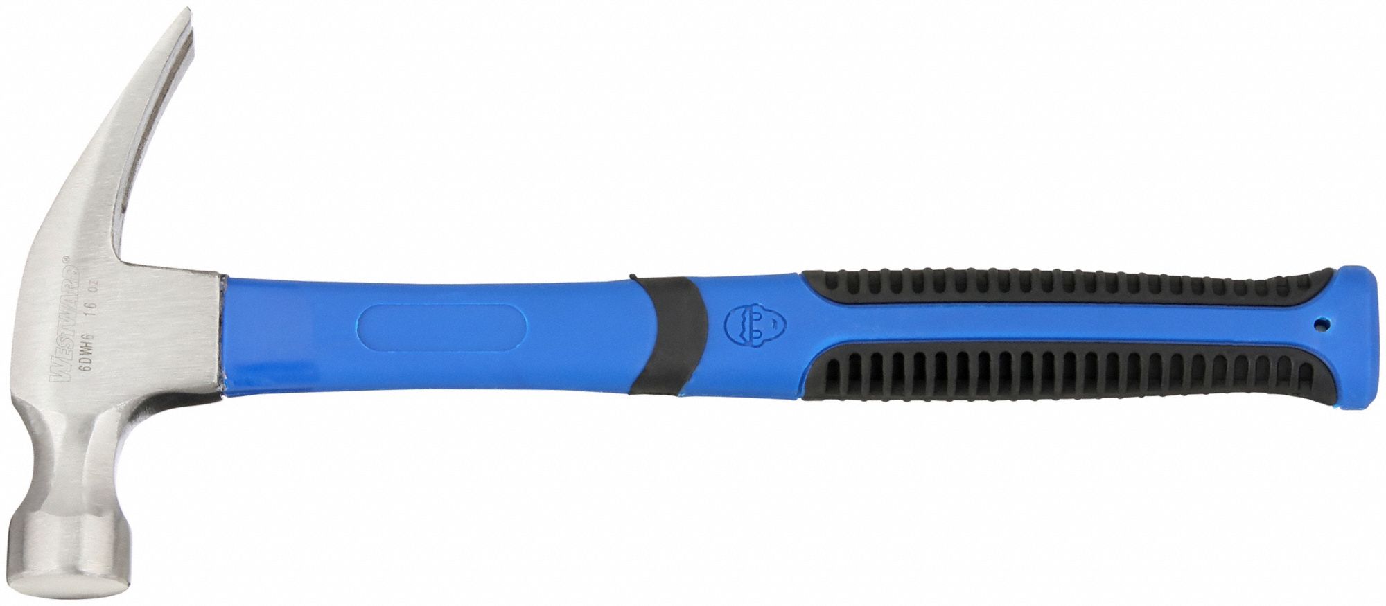 STRAIGHT CLAW HAMMER, STEEL, RIBBED GRIP, FIBREGLASS HANDLE, 16 OZ HEAD WT, 13 IN OVERALL L, SMOOTH