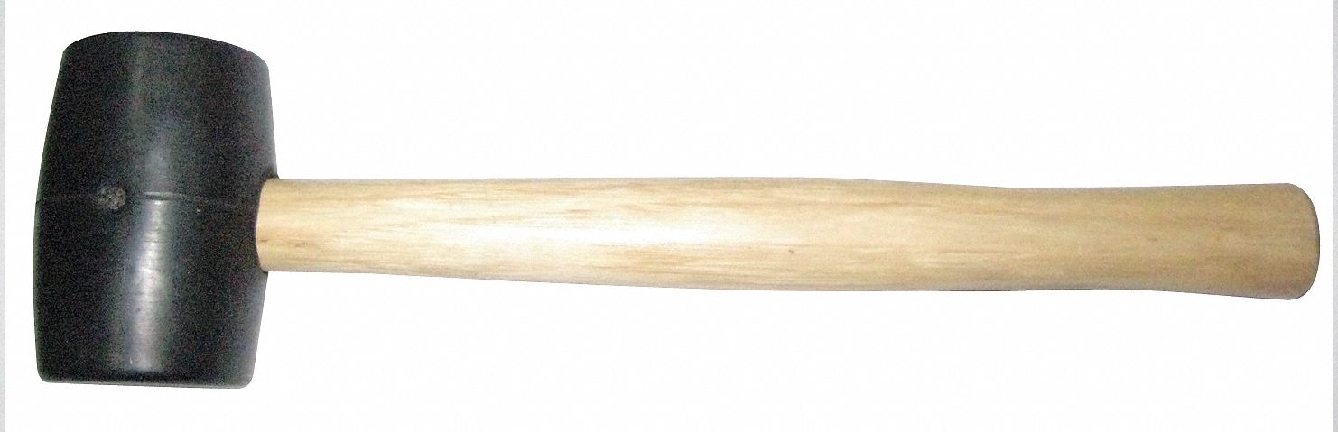 Rubber Mallet: Wood Handle, 16 oz Head Wt, 2 1/2 in Dia, 3 7/8 in Head Lg,  14 in Overall Lg, Black