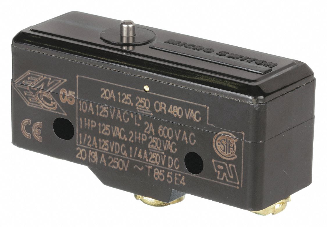 Snap Action Switch: Plunger Actuator, 1NO/1NC, Screw