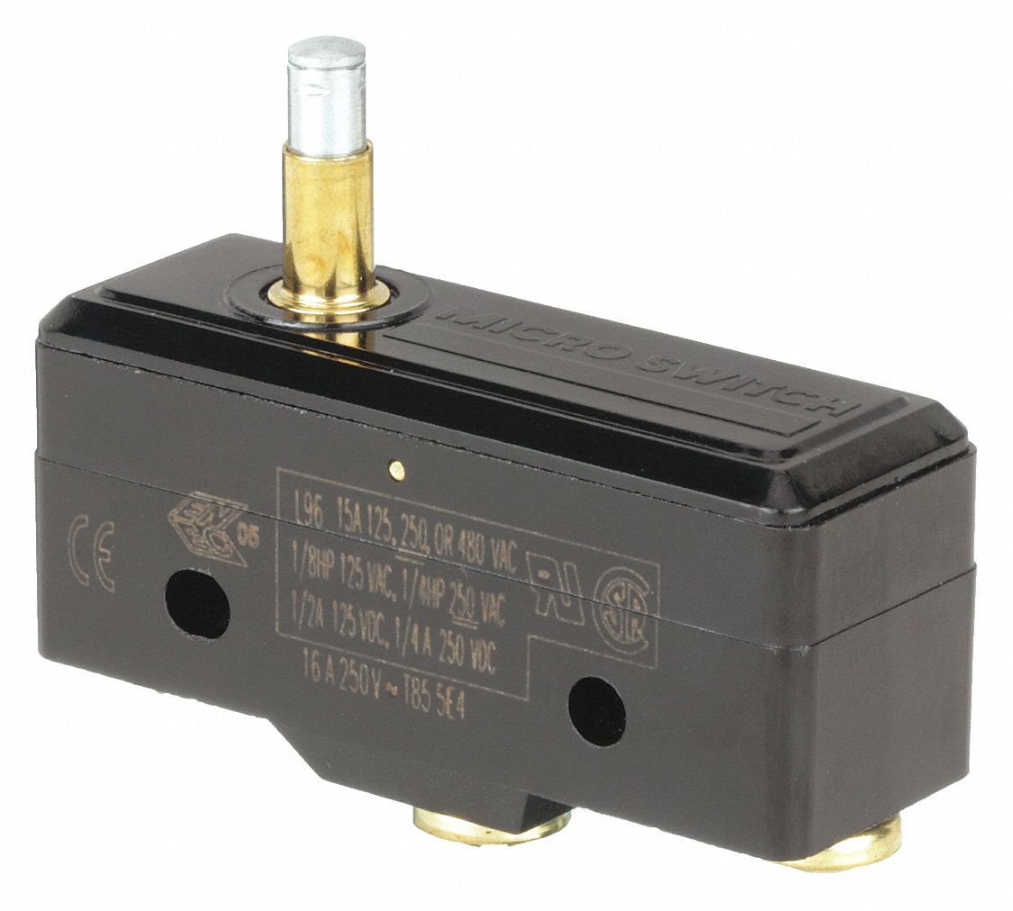 Snap Action Switch: Plunger Actuator, 1NO/1NC, Screw