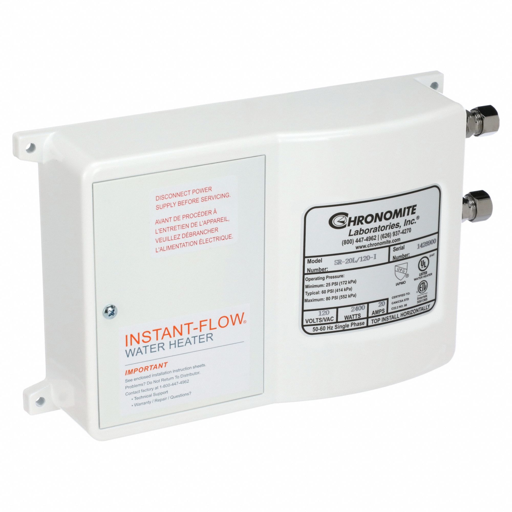 Electric Tankless Water Heater: Indoor, 2, 400 W, 1.5 gpm Max. Flow Rate