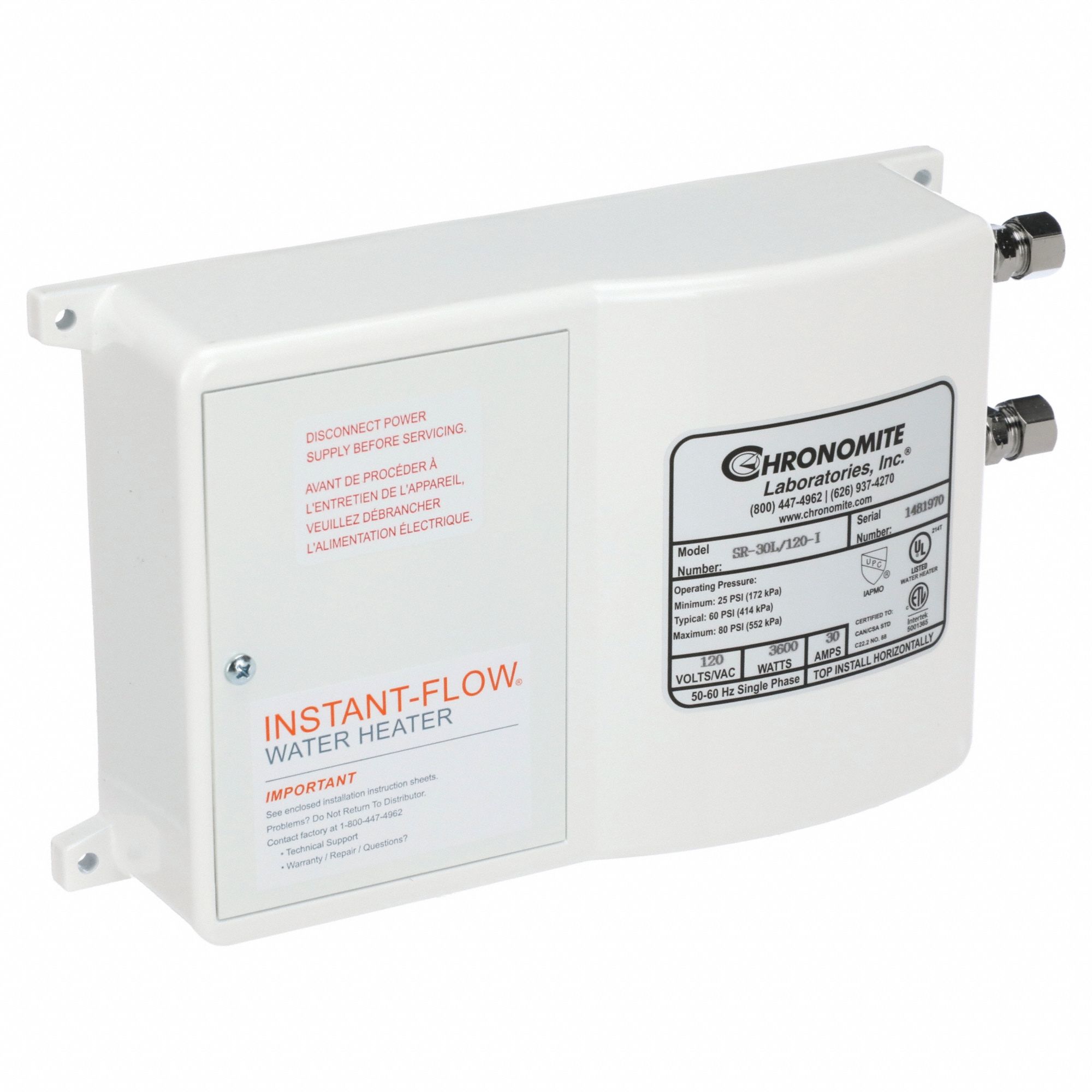 CHRONOMITE LABS, Indoor, 3,600 W, Electric Tankless Water Heater