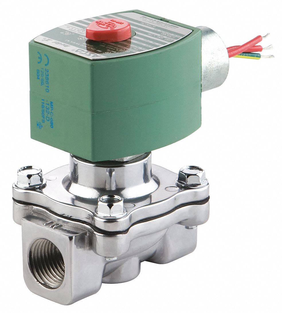 Solenoid Valve: 2-Way, Normally Open, 1/2 in Pipe Size, 110V AC/120V AC, High Flow, NBR Seal
