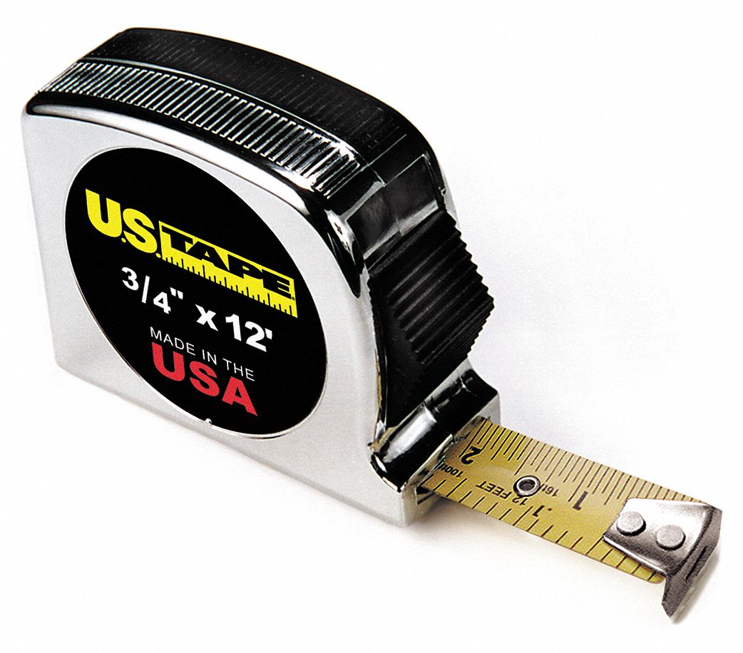US TAPE 12 ft Steel SAE Tape Measure, Chrome 6DYR356908 Grainger