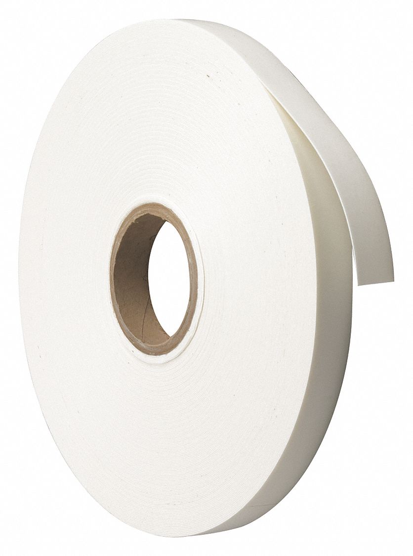 DOUBLE-SIDED FOAM TAPE, WHITE, 1 IN X 36 YD, 1/16 IN THICK, RUBBER, INDOOR/OUTDOOR